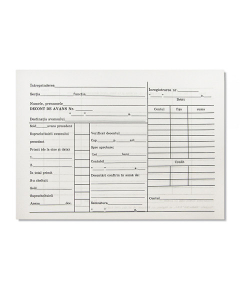 Formular "Decont de Avans", hirtie ofset, 100 file/cutie
